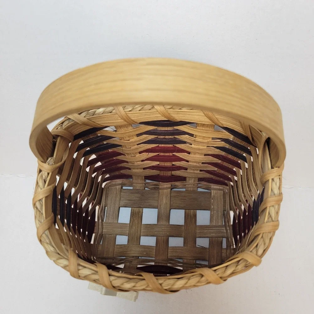 Vintage Handwoven Patriotic Americana Small Flag Basket Red Blue Star Handle USA